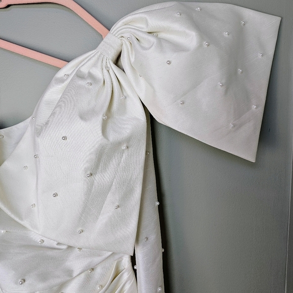 Sachin & Babi Pippa One-Shoulder Pearl-Embellished Bridal Wedding Mini Dress, 0 - Picture 8 of 15